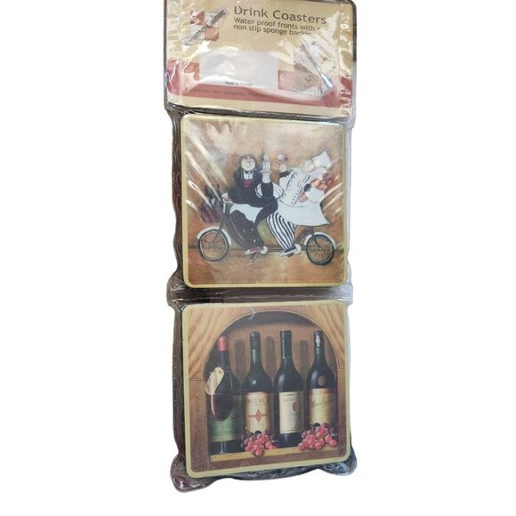 Drink Coasters Wine Design set of 4 Waterproof Non slip sponge backing Dishwashe - Picture 2 of 7